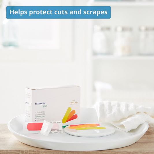 Adhesive Strip McKesson Kids 3/4 X 3 Inch Plastic Rectangle Neon Sterile, Packaging Type- Box