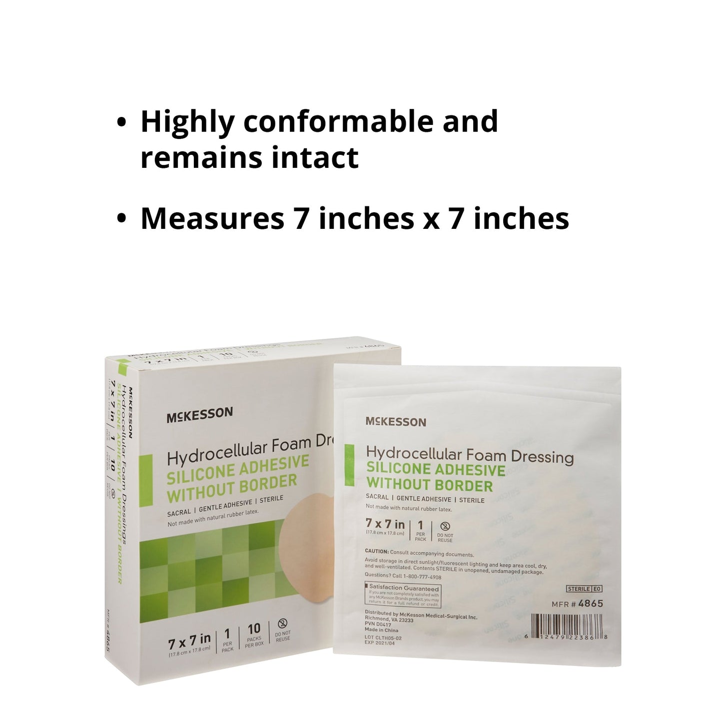 Foam Dressing McKesson 7 X 7 Inch Without Border Film Backing Silicone Gel Adhesive Sacral Sterile, Packaging Type- Box