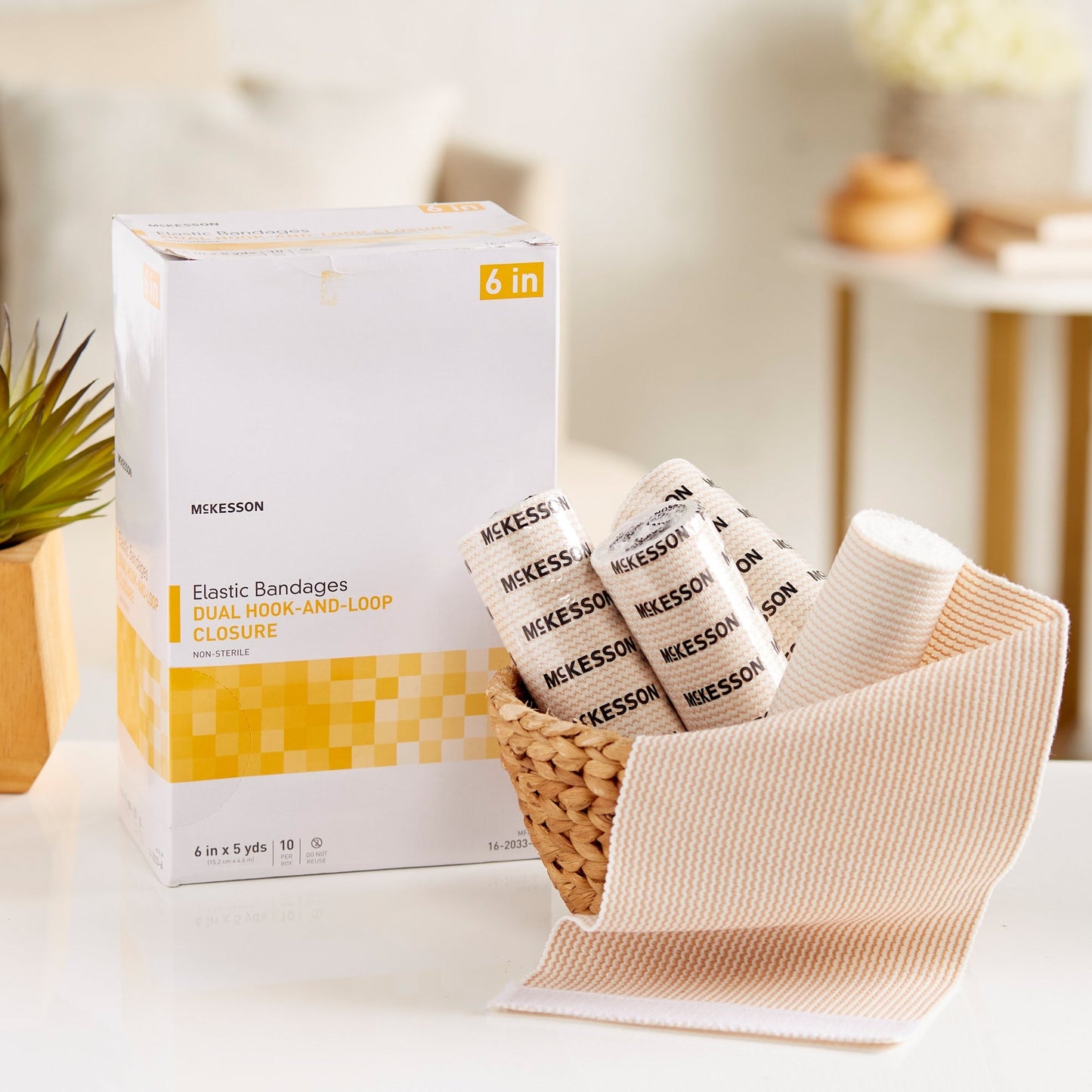 Elastic Bandage McKesson 6 Inch X 5 Yard Double Hook and Loop Closure Tan NonSterile Standard Compression, Packaging Type- Box