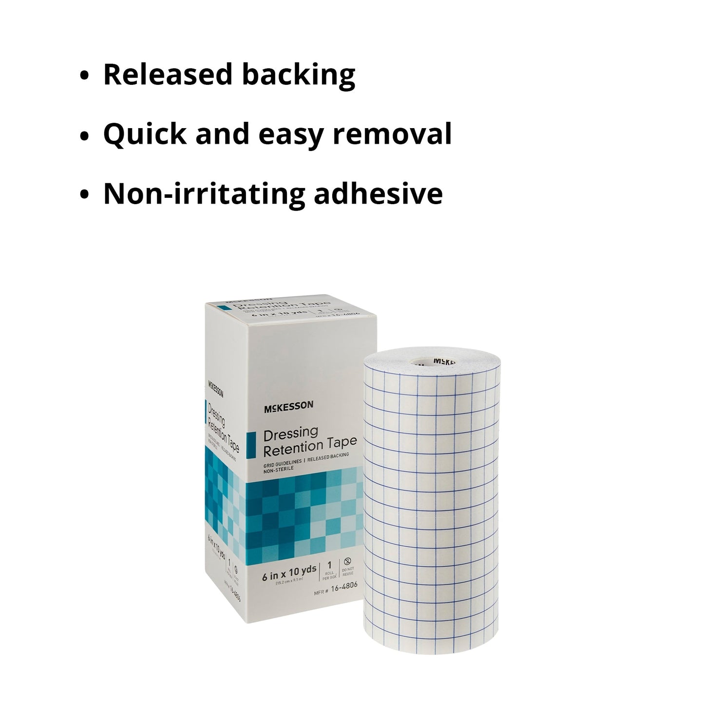 Water Resistant Dressing Retention Tape with Liner McKesson White 6 Inch X 10 Yard Nonwoven / Printed Release Paper NonSterile, Packaging Type- Box