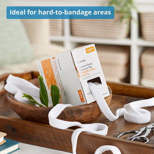 Elastic Net Retainer Dressing McKesson Tubular Elastic 6 Inch X 25 Yard (15.2 cm x 22.9 m) Size 1 White Finger / Toe / Wrist NonSterile, Packaging Type- Box