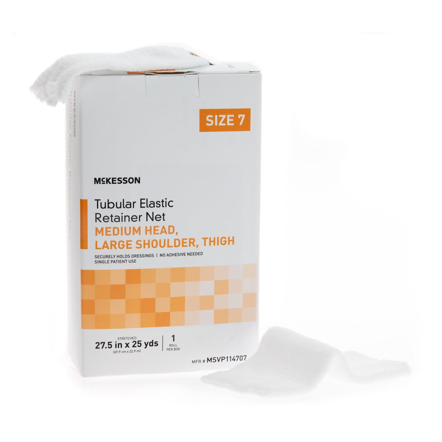 Elastic Net Retainer Dressing McKesson Tubular Elastic 27-1/2 Inch X 25 Yard (69.9 cm X 22.9 m) Size 7 White Medium Head / Large Shoulder / Thigh NonSterile, Packaging Type- Box