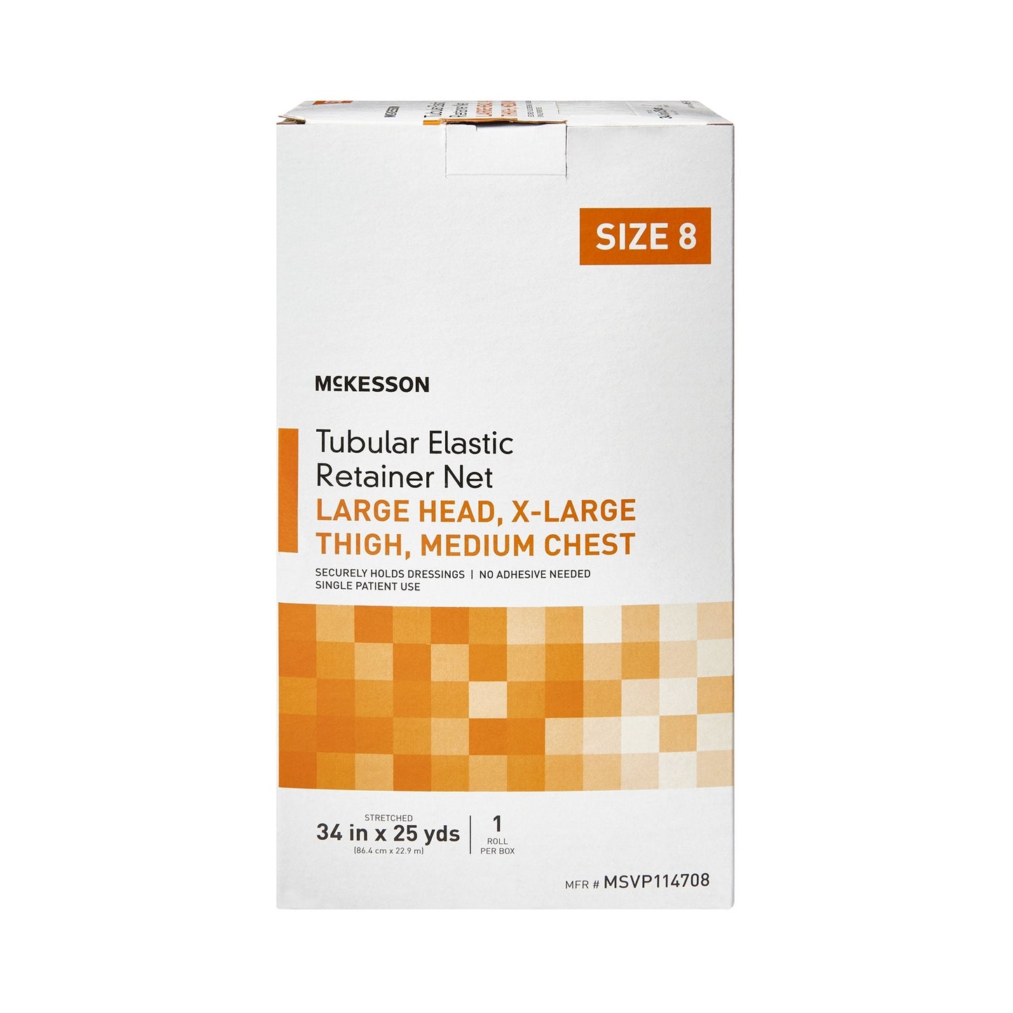 Elastic Net Retainer Dressing McKesson Tubular Elastic 34 Inch X 25 Yard (86.4 cm X 22.9 m) Size 8 White Large Head / X-Large Thigh / Medium Chest NonSterile, Packaging Type- Box