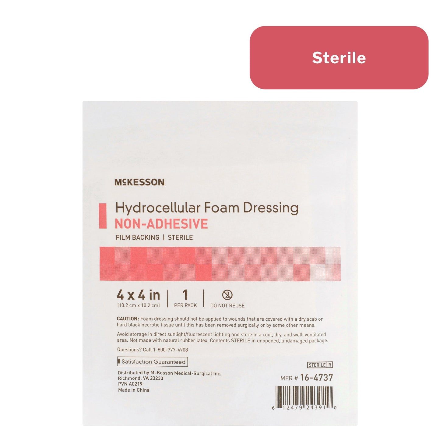 Foam Dressing McKesson 4 X 4 Inch Without Border Film Backing Nonadhesive Square Sterile, Packaging Type- Box