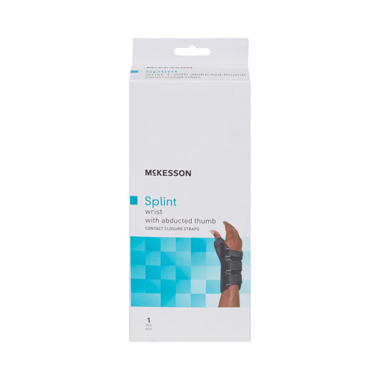 Wrist Brace with Abducted Thumb McKesson Aluminum / Foam / Spandex / Plastic Left Hand Black Medium, Packaging Type- Each