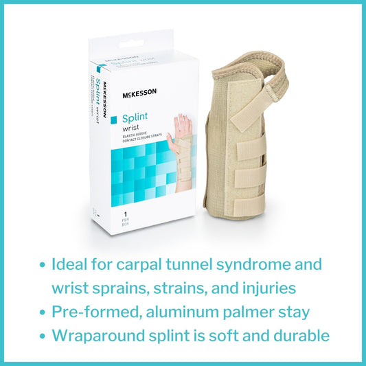 Wrist Brace McKesson Low Profile / Contoured / Wraparound Aluminum / Cotton / Elastic Left Hand Beige Small, Packaging Type- Each