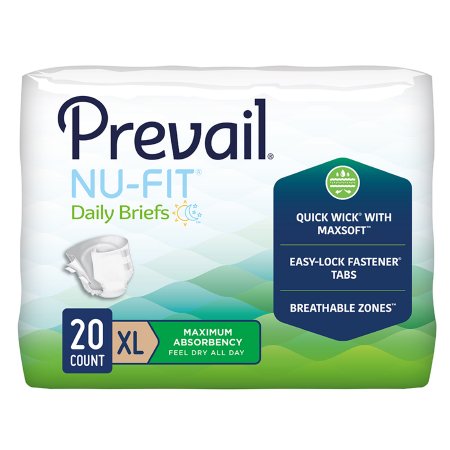 Unisex Adult Incontinence Brief Prevail Nu-Fit X-Large Disposable Heavy Absorbency, Packaging Type- Case
