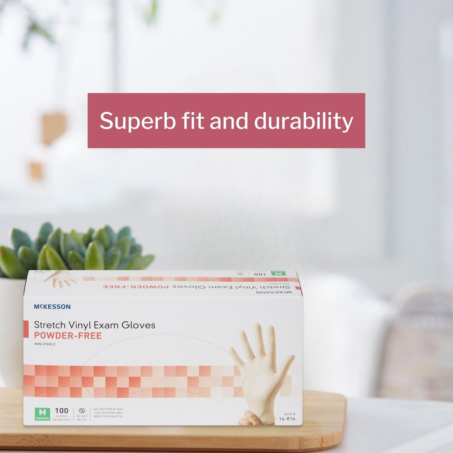 Exam Glove McKesson Medium NonSterile Stretch Vinyl Standard Cuff Length Smooth Ivory Not Rated, Packaging Type- Box