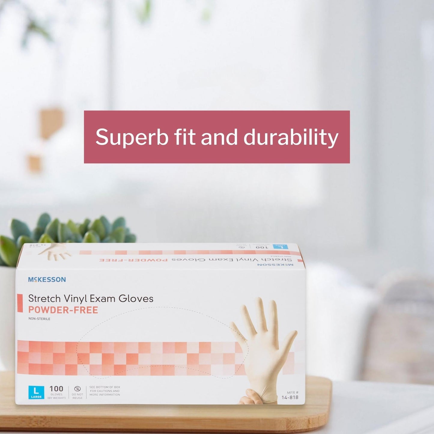 Exam Glove McKesson Large NonSterile Stretch Vinyl Standard Cuff Length Smooth Ivory Not Rated, Packaging Type- Box