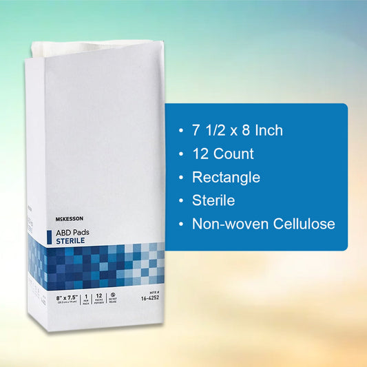Abdominal Pad McKesson 7-1/2 X 8 Inch Sterile 1 per Pack, Packaging Type- Box