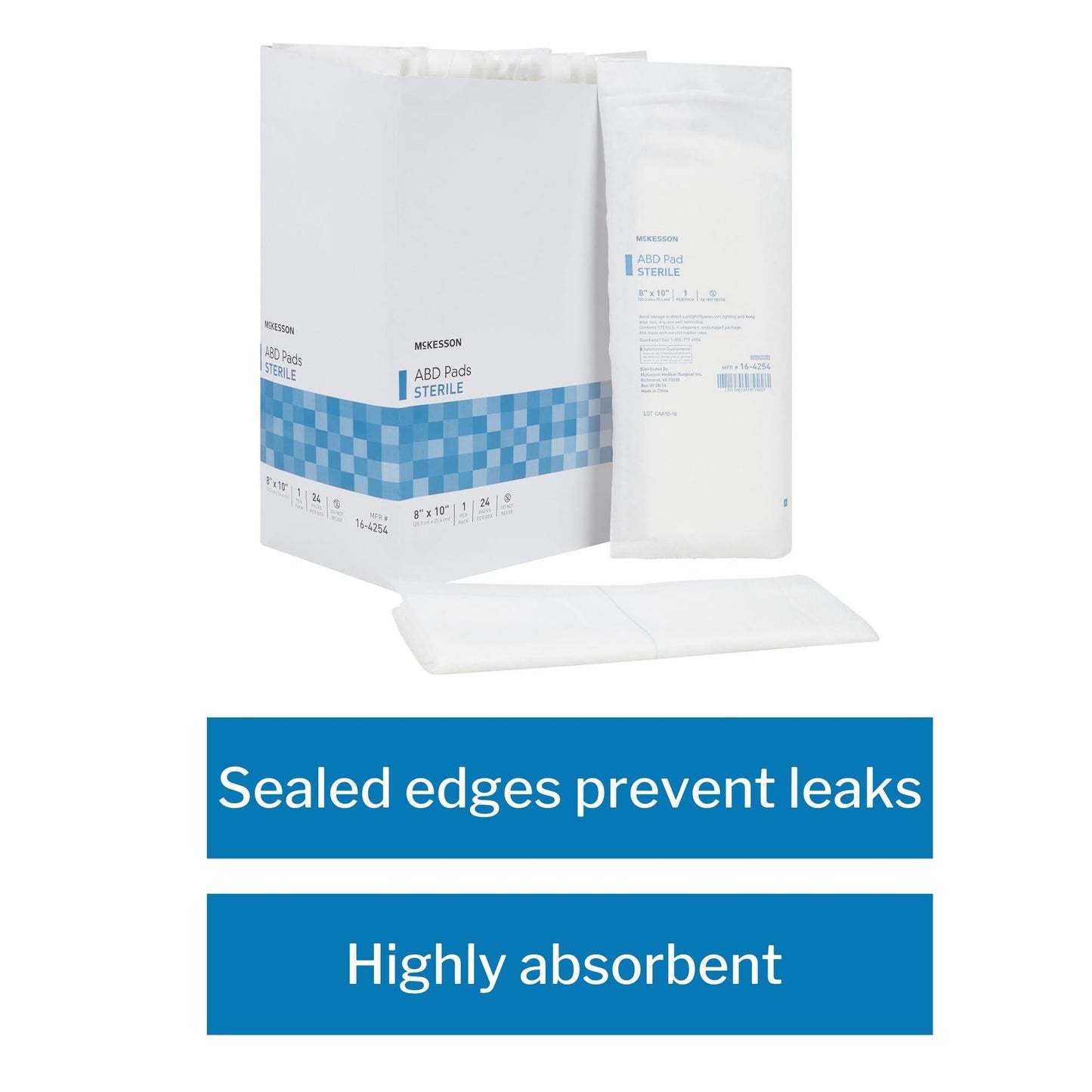Abdominal Pad McKesson 8 X 10 Inch Sterile 1 per Pack, Packaging Type- Box