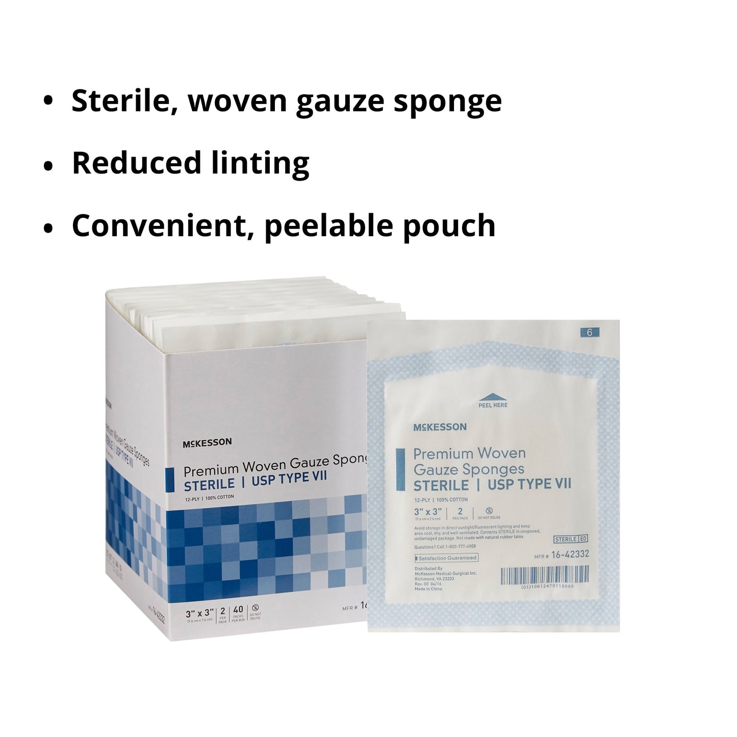 Gauze Sponge McKesson 3 X 3 Inch 12-Ply Sterile 2 per Pack, Packaging Type- Box