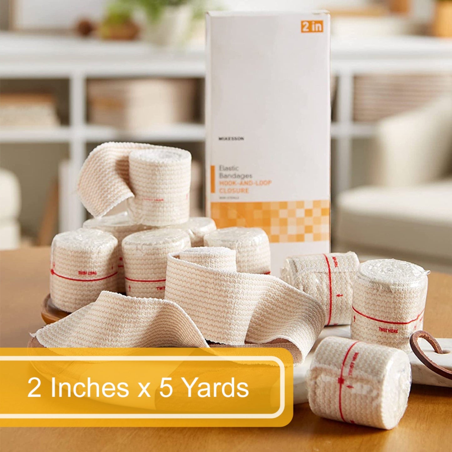 Elastic Bandage McKesson 2 Inch X 5 Yard Single Hook and Loop Closure Tan NonSterile Standard Compression, Packaging Type- Box
