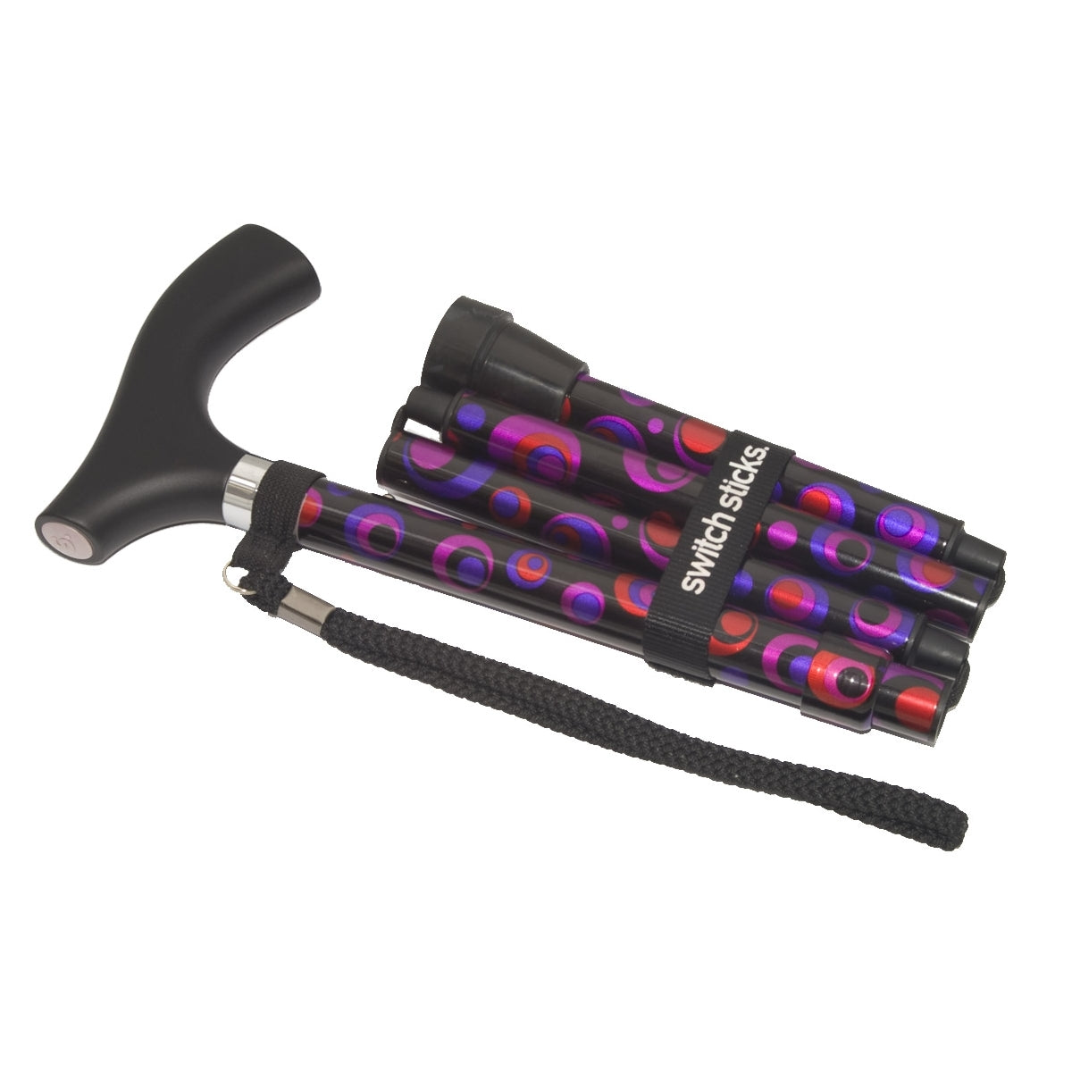 Folding Cane Switch Sticks® Aluminum 32 to 37 Inch Height Circle Print