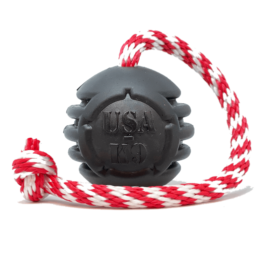 USA-K9 Magnum Black Stars and Stripes Ultra-Durable Rubber Chew Toy, Reward Toy, Tug Toy, and Retrieving Toy