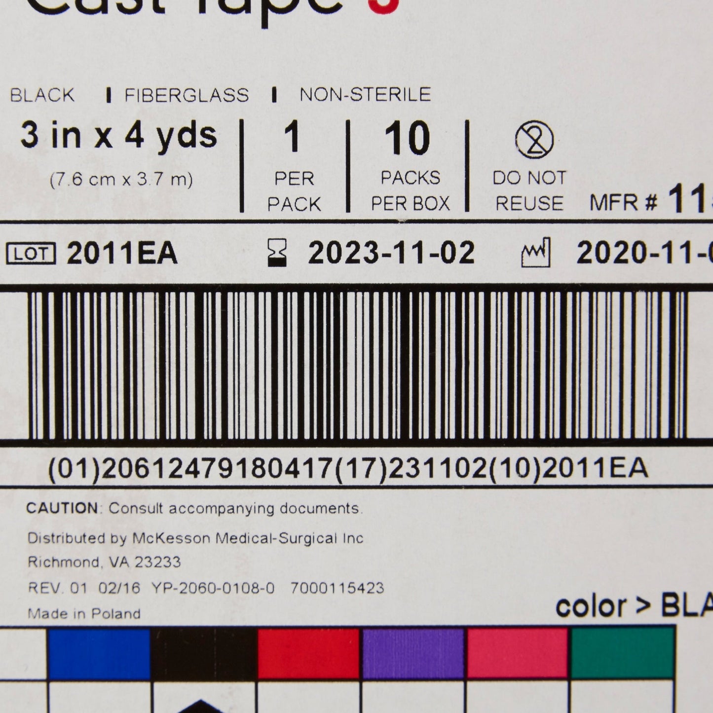 Cast Tape McKesson 3 Inch X 12 Foot Fiberglass Black, Packaging Type- Box