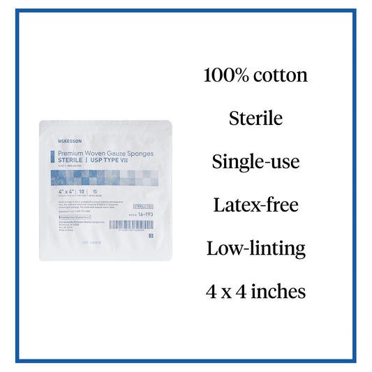 Gauze Sponge McKesson 4 X 4 Inch 8-Ply Sterile 10 per Tray, Packaging Type- Box
