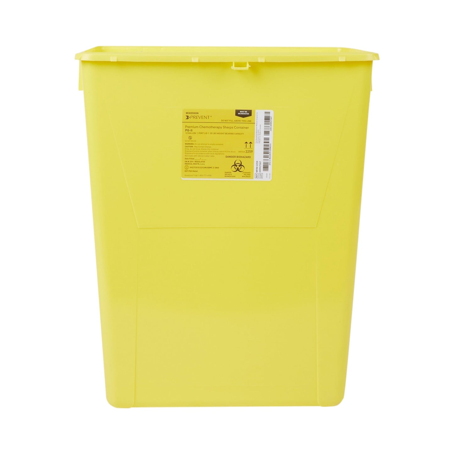 Chemotherapy Waste Container McKesson Prevent Yellow Base 20-4/5 H X 17-3/10 W X 13 L Inch Vertical Entry 12 Gallon, Packaging Type- Each