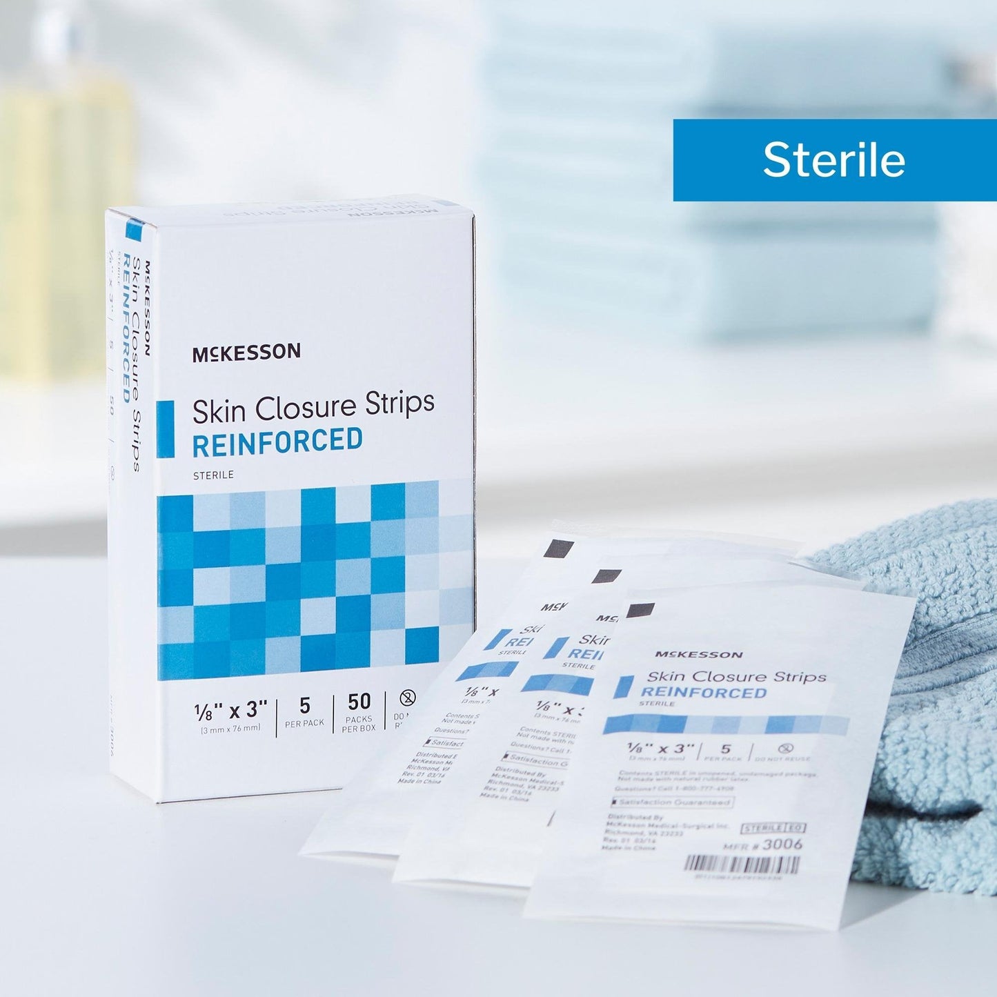 Skin Closure Strip McKesson 1/8 X 3 Inch Nonwoven Material Reinforced Strip White, Packaging Type- Box