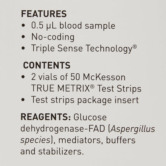 Blood Glucose Test Strips McKesson TRUE METRIX 100 Strips per Pack, Packaging Type- Box