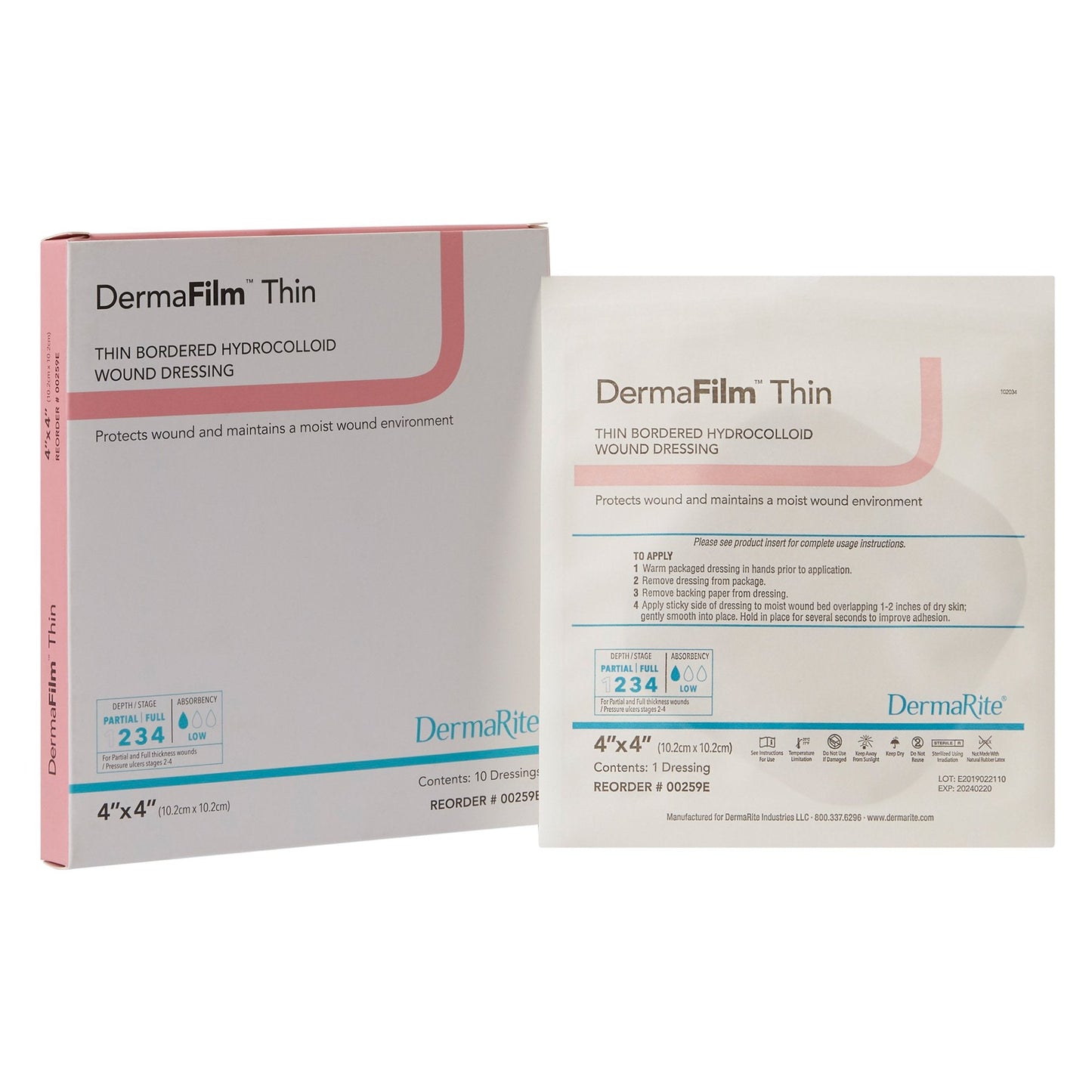 Thin Hydrocolloid Dressing DermaFilm 4 X 4 Inch Square With Border, Packaging Type- Each