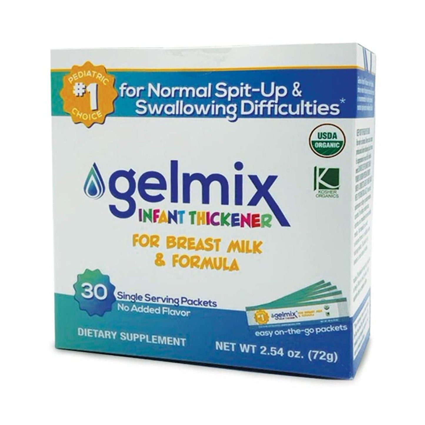 Infant Formula and Breast Milk Thickener Gelmix 2.4 Gram Individual Packet Unflavored Powder IDDSI Level 1 Slightly Thick, Packaging Type- Box
