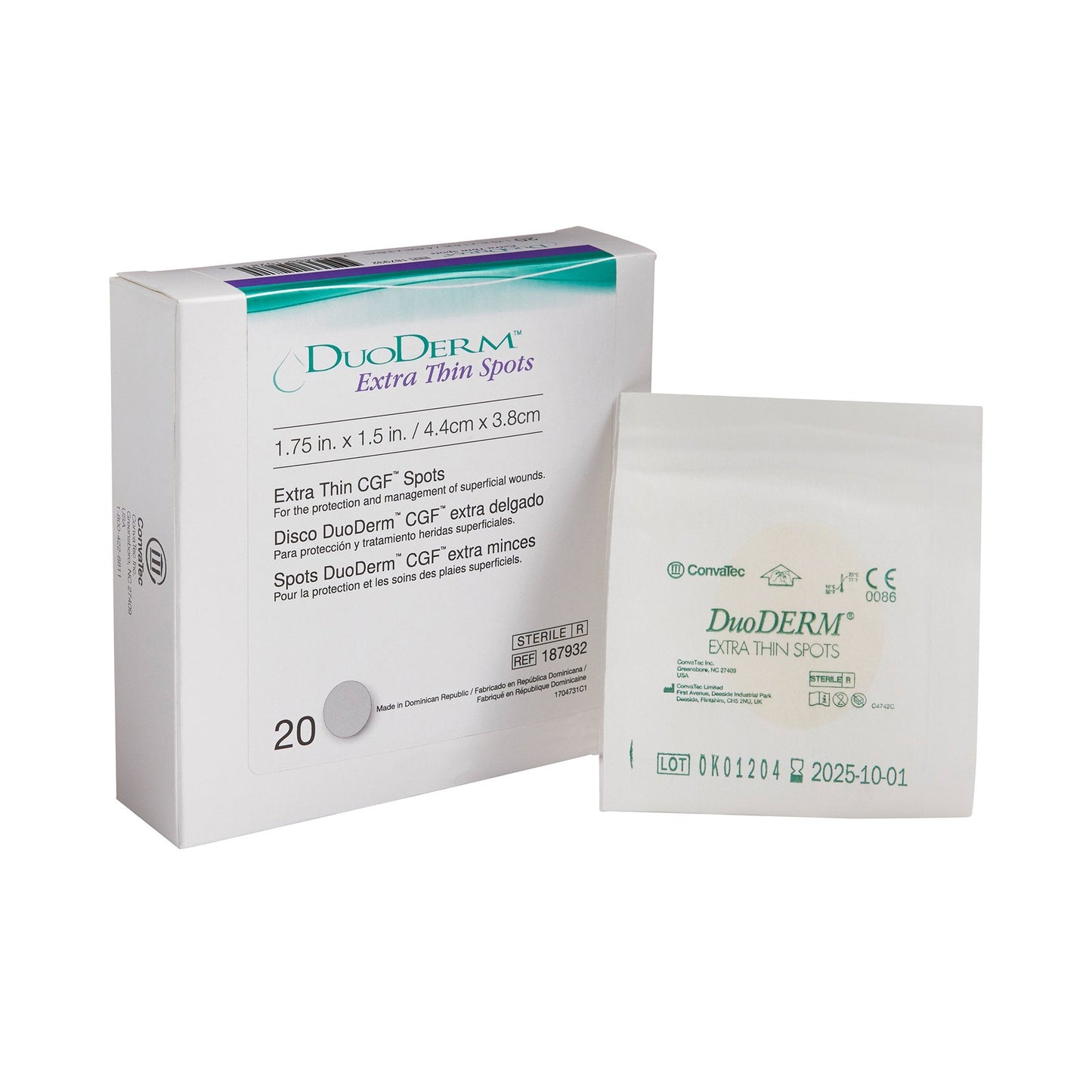 Thin Hydrocolloid Dressing DuoDERM Extra Thin 1-1/2 X 1-3/4 Inch Spot 20 per Box, Packaging Type- Box