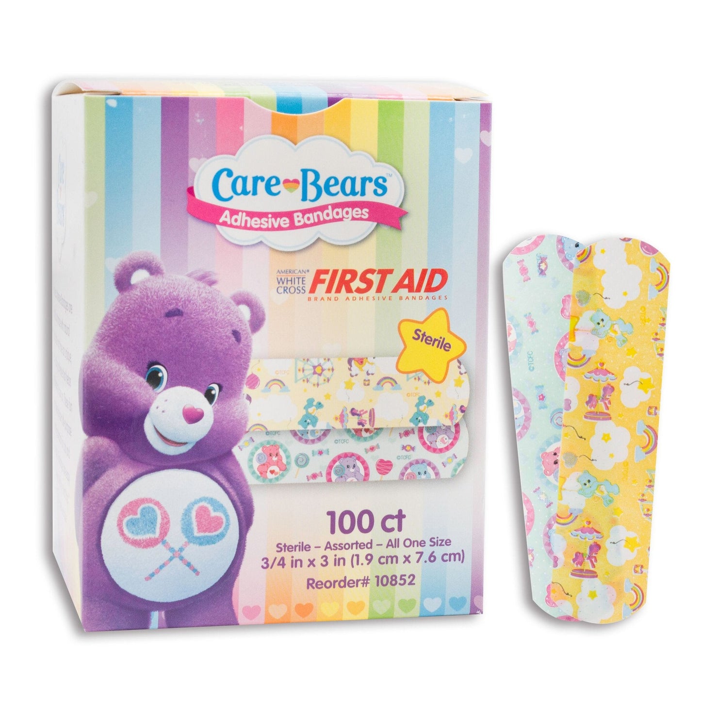 Adhesive Strip American White Cross Stat Strip 3/4 X 3 Inch Plastic Rectangle Kid Design (Care Bears) Sterile, Packaging Type- Box