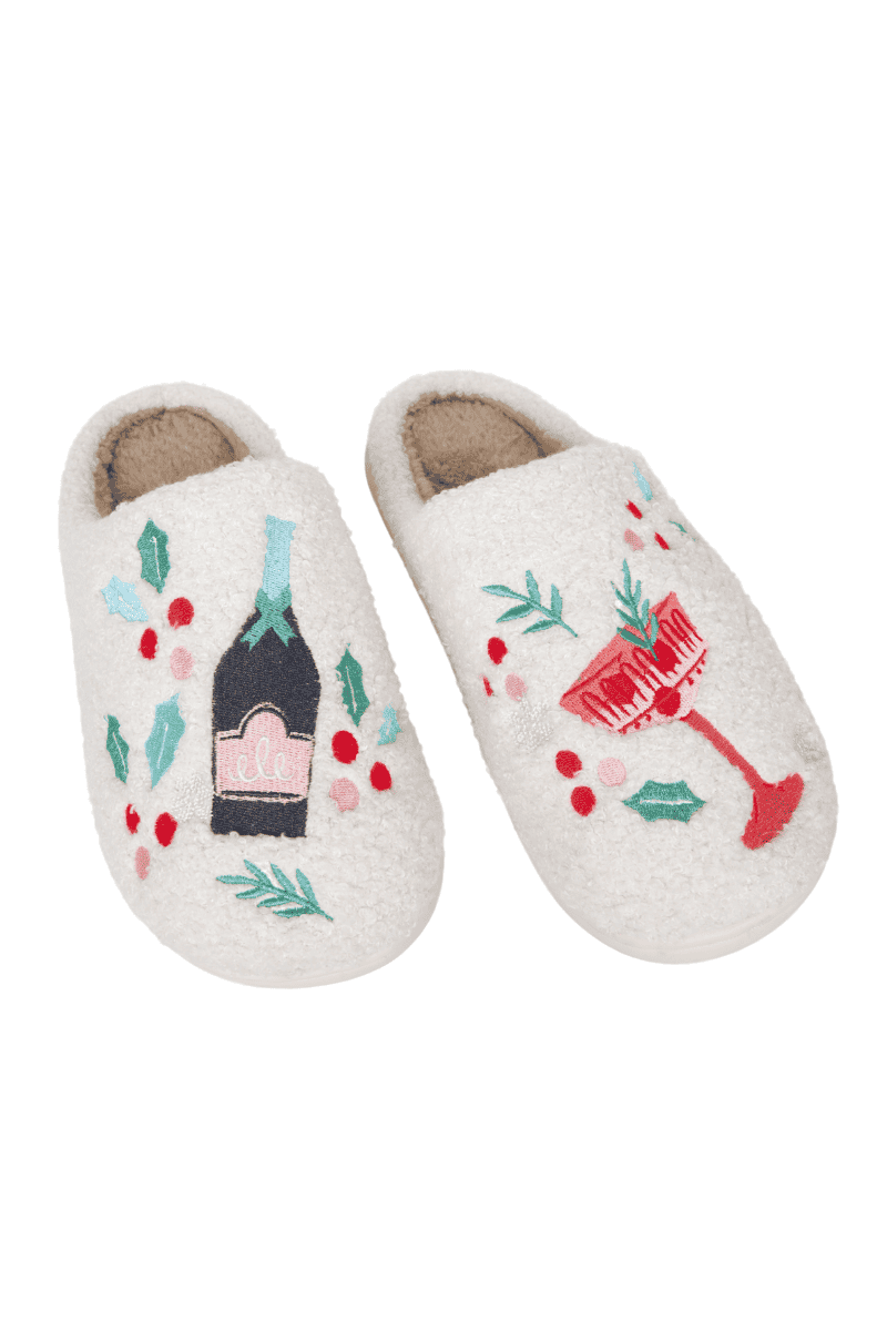 Holiday Champagne, Coupes & Holly Women's Slippers