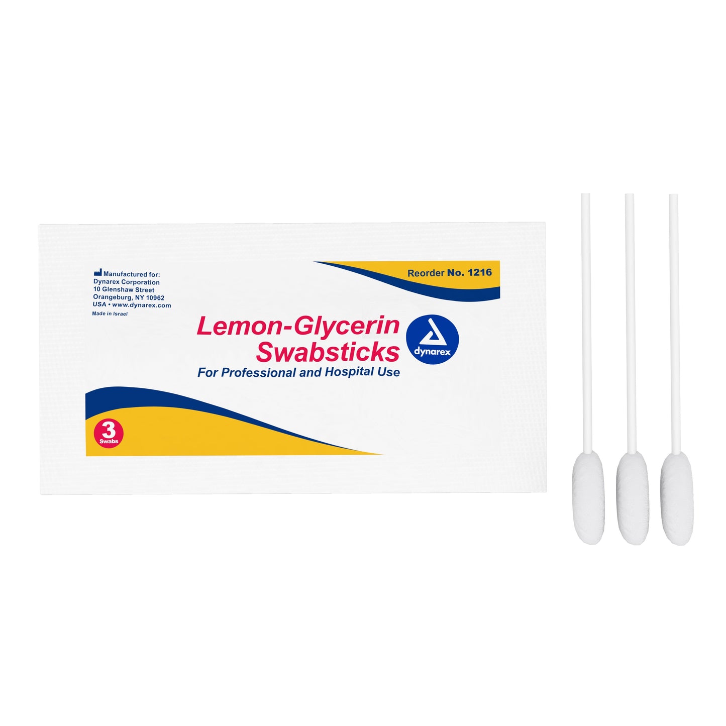 Lemon Glycerin Swabstick Dynarex Foam Tip 3 per Pack, Packaging Type- Box