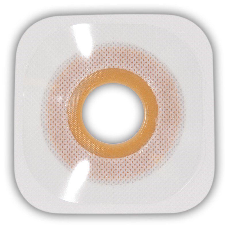 Ostomy Barrier Esteem synergy Precut, Standard Wear Stomahesive Adhesive Small Flange Esteem Synergy System Hydrocolloid 1-1/8 Inch Opening 4 X 4 Inch, Packaging Type- Box