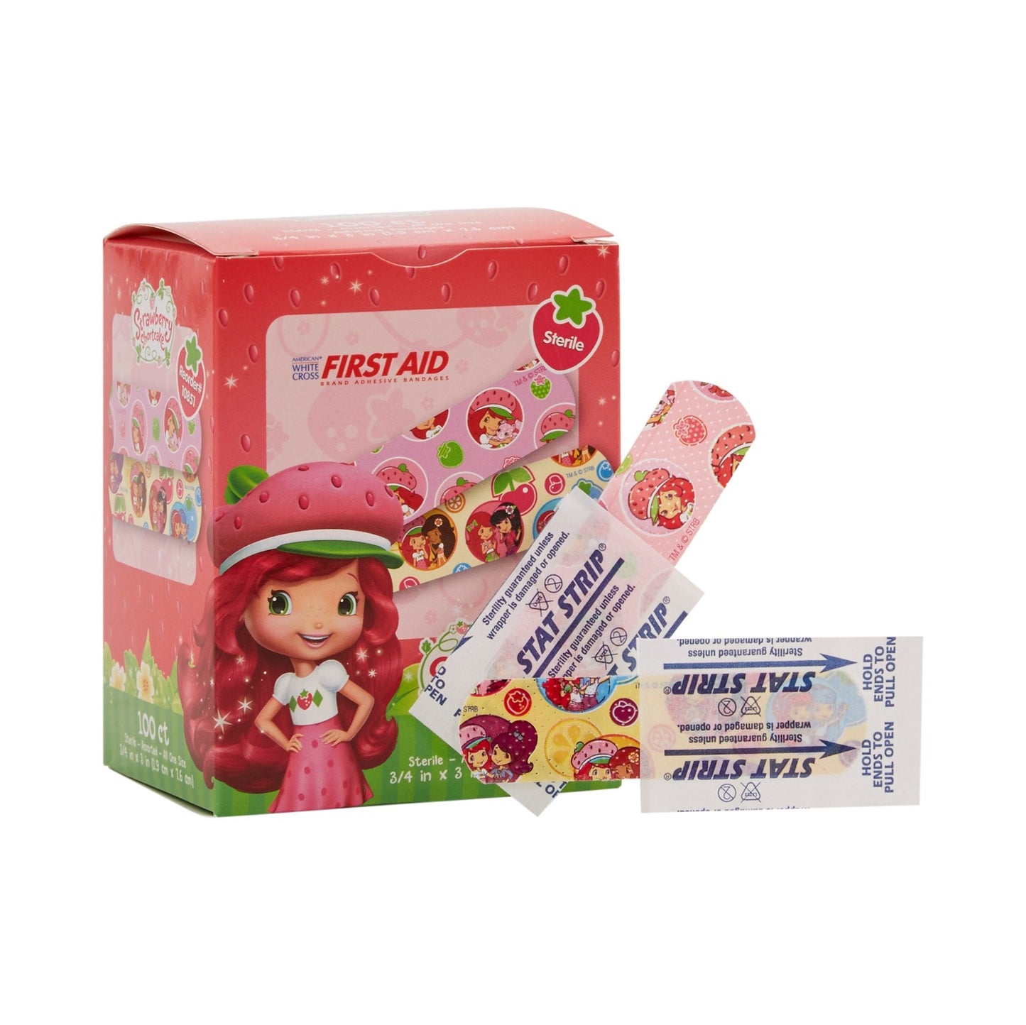 Adhesive Strip American White Cross Stat Strip 3/4 X 3 Inch Plastic Rectangle Kid Design (Strawberry Shortcake) Sterile, Packaging Type- Box
