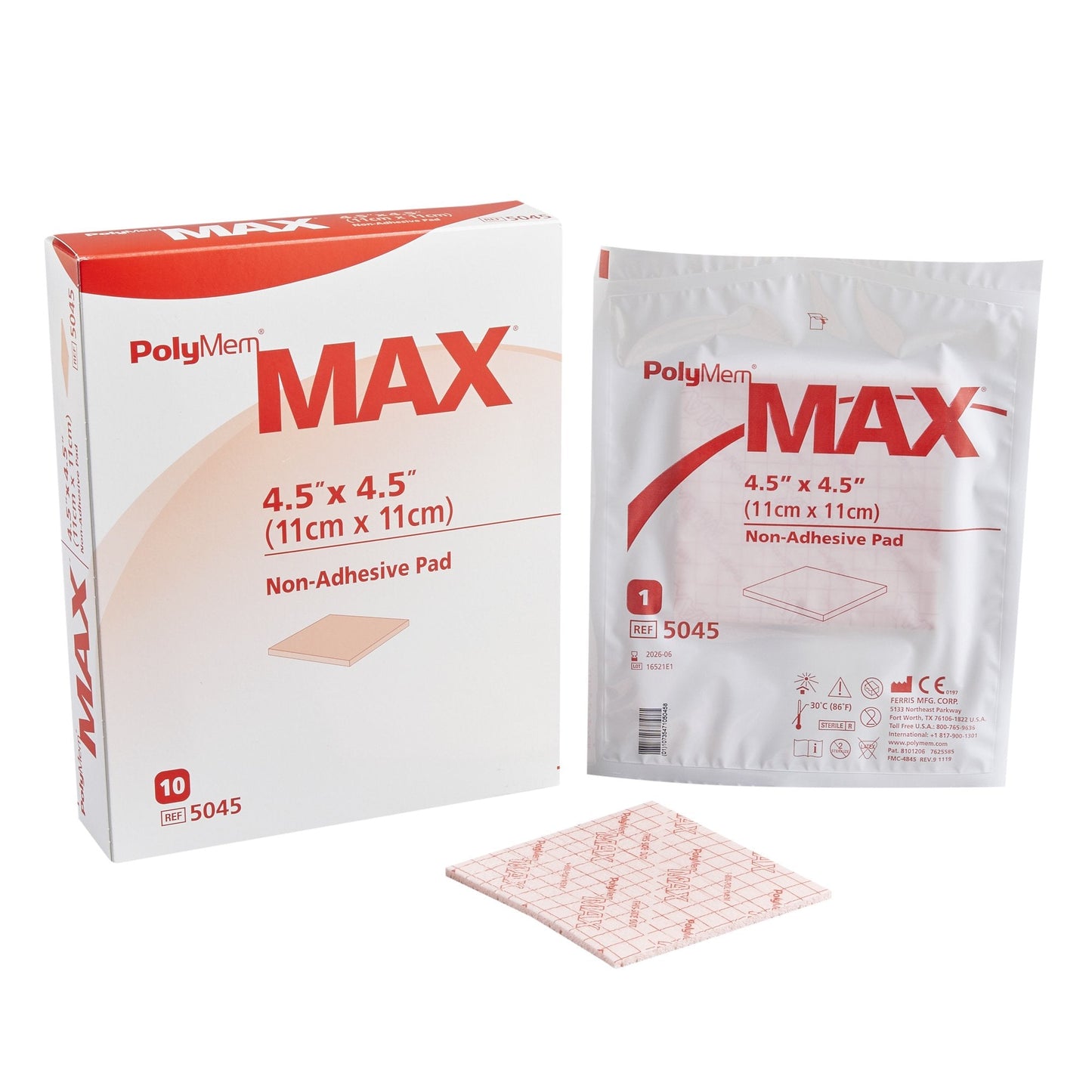 Foam Dressing PolyMem Max 4-1/2 X 4-1/2 Inch Without Border Film Backing Nonadhesive Square Sterile, Packaging Type- Each
