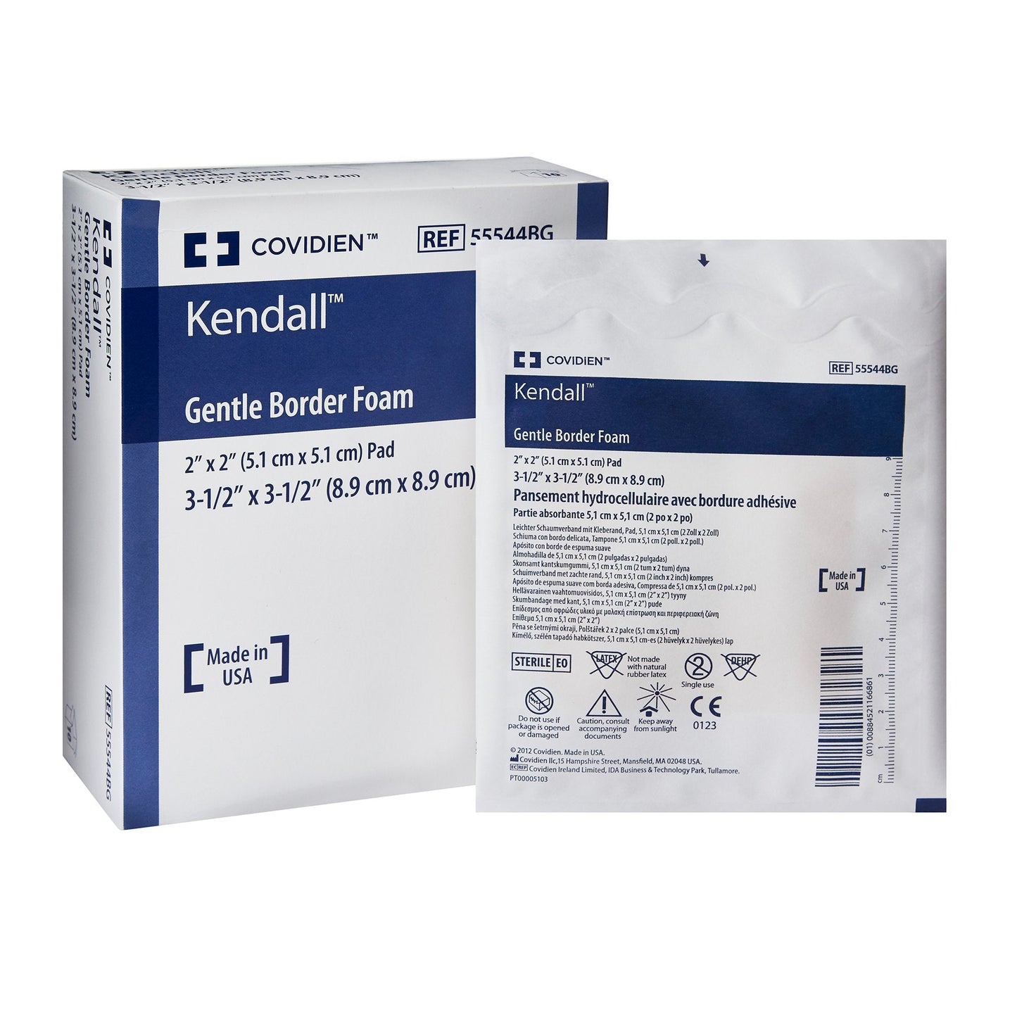 Foam Dressing Kendall™ Border Foam Gentle Adhesion 3-1/2 X 3-1/2 Inch With Border Film Backing Silicone Adhesive Square Sterile, Packaging Type- Each