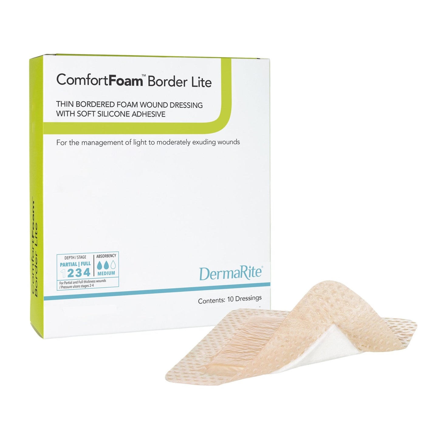 Thin Foam Dressing ComfortFoam™ Border Lite 2 X 2 Inch With Border Waterproof Backing Silicone Adhesive Square Sterile, Packaging Type- Each