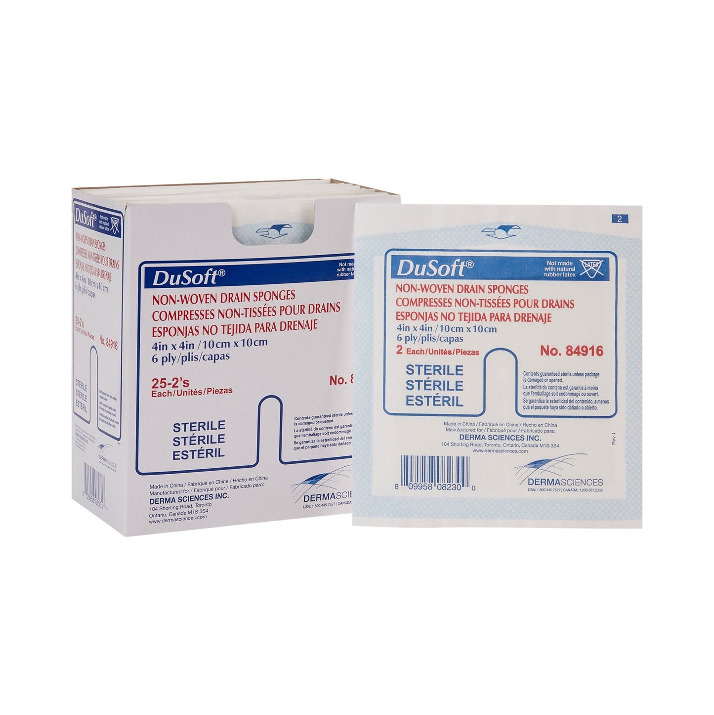 Drain Sponge DuSoft 4 X 4 Inch 6-Ply Sterile 2 per Pack, Packaging Type- Box
