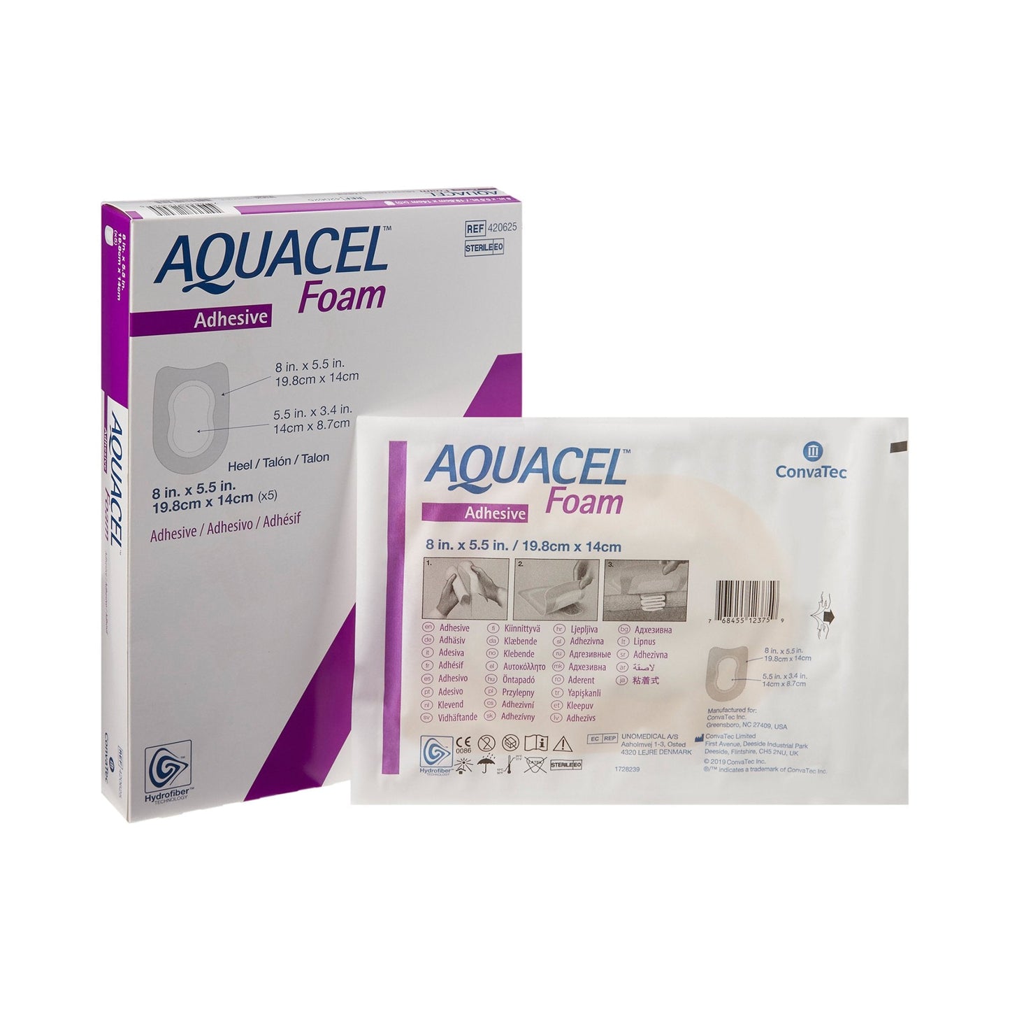 Foam Dressing Aquacel 5-1/2 X 8 Inch With Border Waterproof Film Backing Silicone Adhesive Heel Sterile, Packaging Type- Each