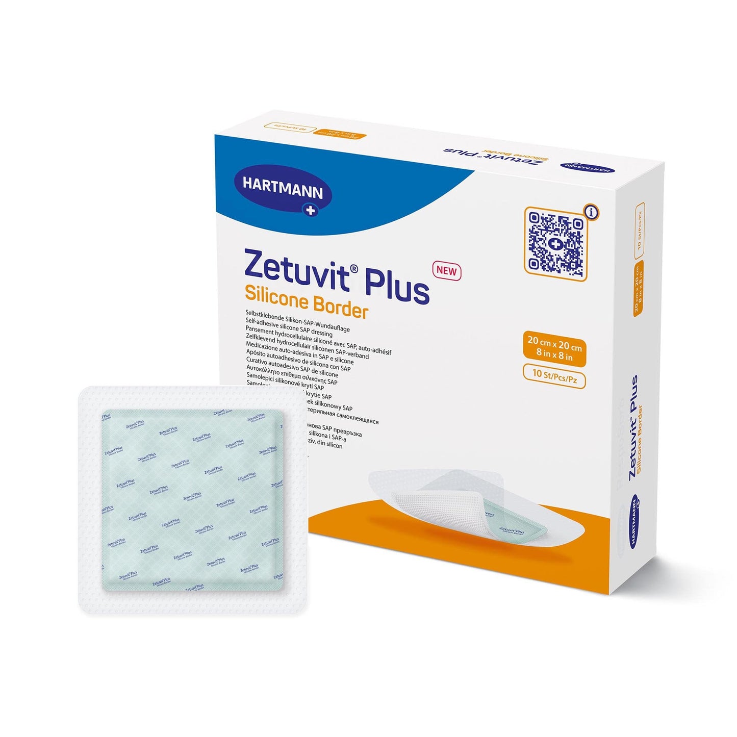Super Absorbent Dressing Zetuvit Plus Silicone Border Silicone Adhesive 8 X 8 Inch Square, Packaging Type- Each
