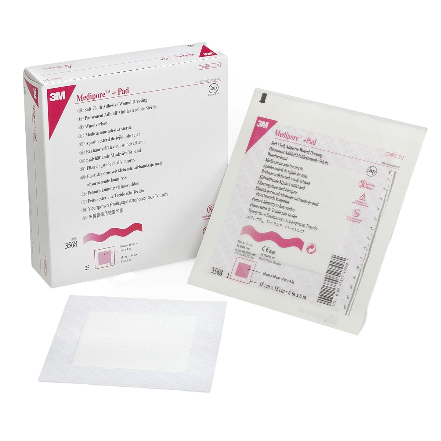 Adhesive Dressing 3M™ Medipore™ 6 X 6 Inch Soft Cloth Square White Sterile, Packaging Type- Each