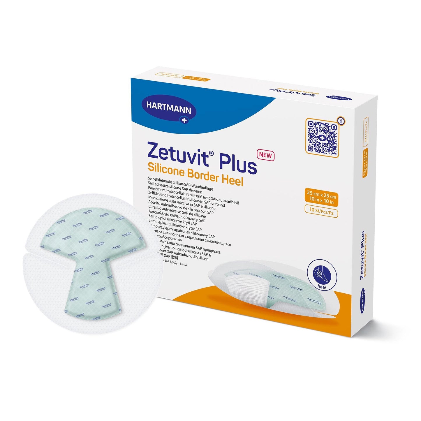 Super Absorbent Dressing Zetuvit Plus Silicone Border Silicone Adhesive 10 X 10 Inch Heel, Packaging Type- Each
