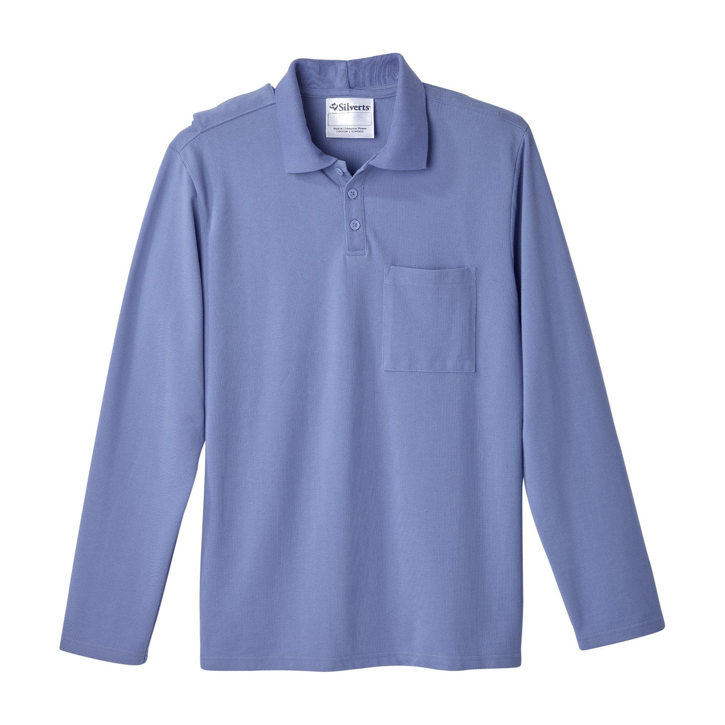 Adaptive Polo Shirt Silverts Large Ceil Blue 1 Pocket Long Sleeve Male, Packaging Type- Each
