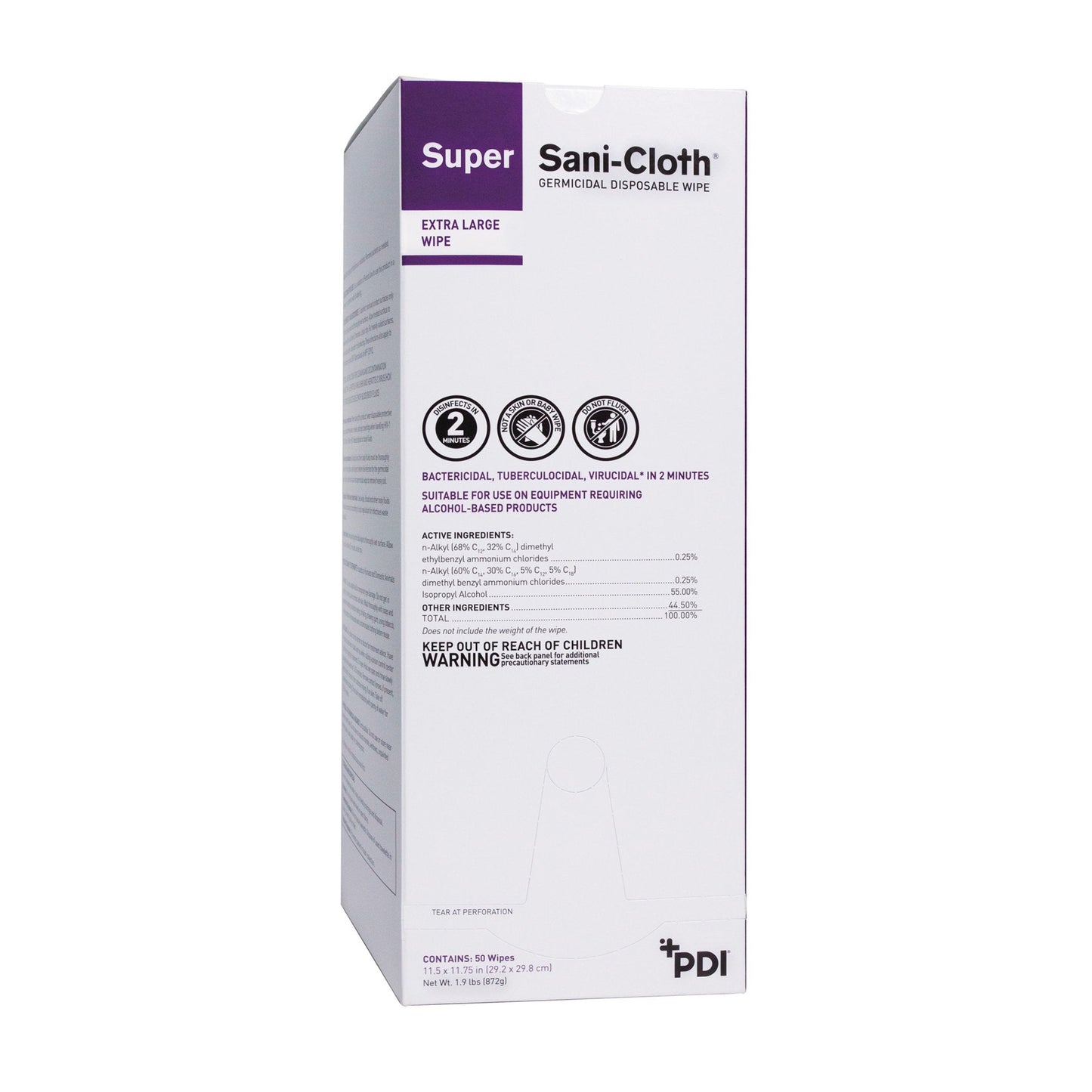 Super Sani-Cloth Surface Disinfectant Cleaner Premoistened Germicidal Manual Pull Wipe 50 Count Individual Packet Alcohol Scent NonSterile, Packaging Type- Each