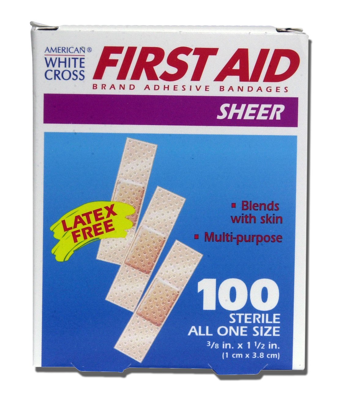 Adhesive Strip American White Cross 3/8 X 1-1/2 Inch Plastic Rectangle Tan Sterile, Packaging Type- Box