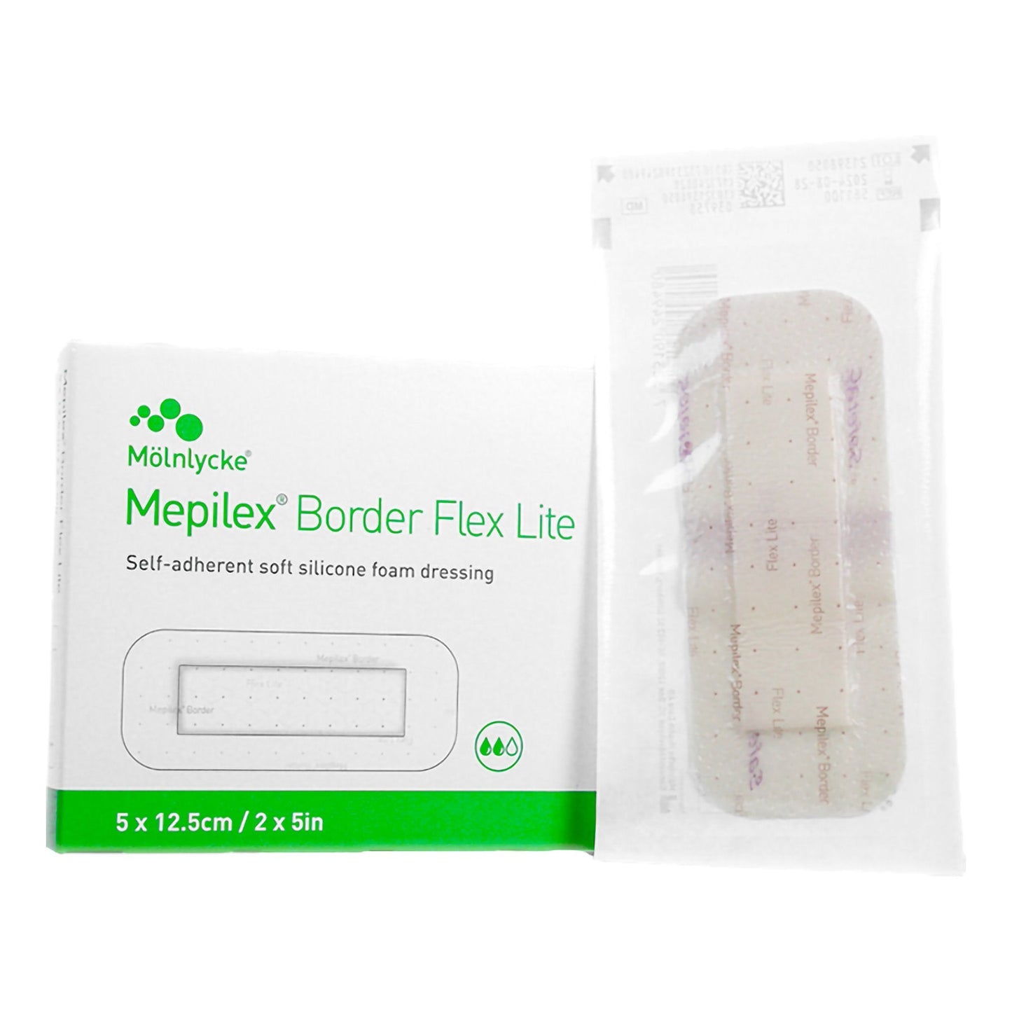 Thin Foam Dressing Mepilex Border Flex Lite 2 X 5 Inch With Border Film Backing Silicone Adhesive Rectangle Sterile, Packaging Type- Each