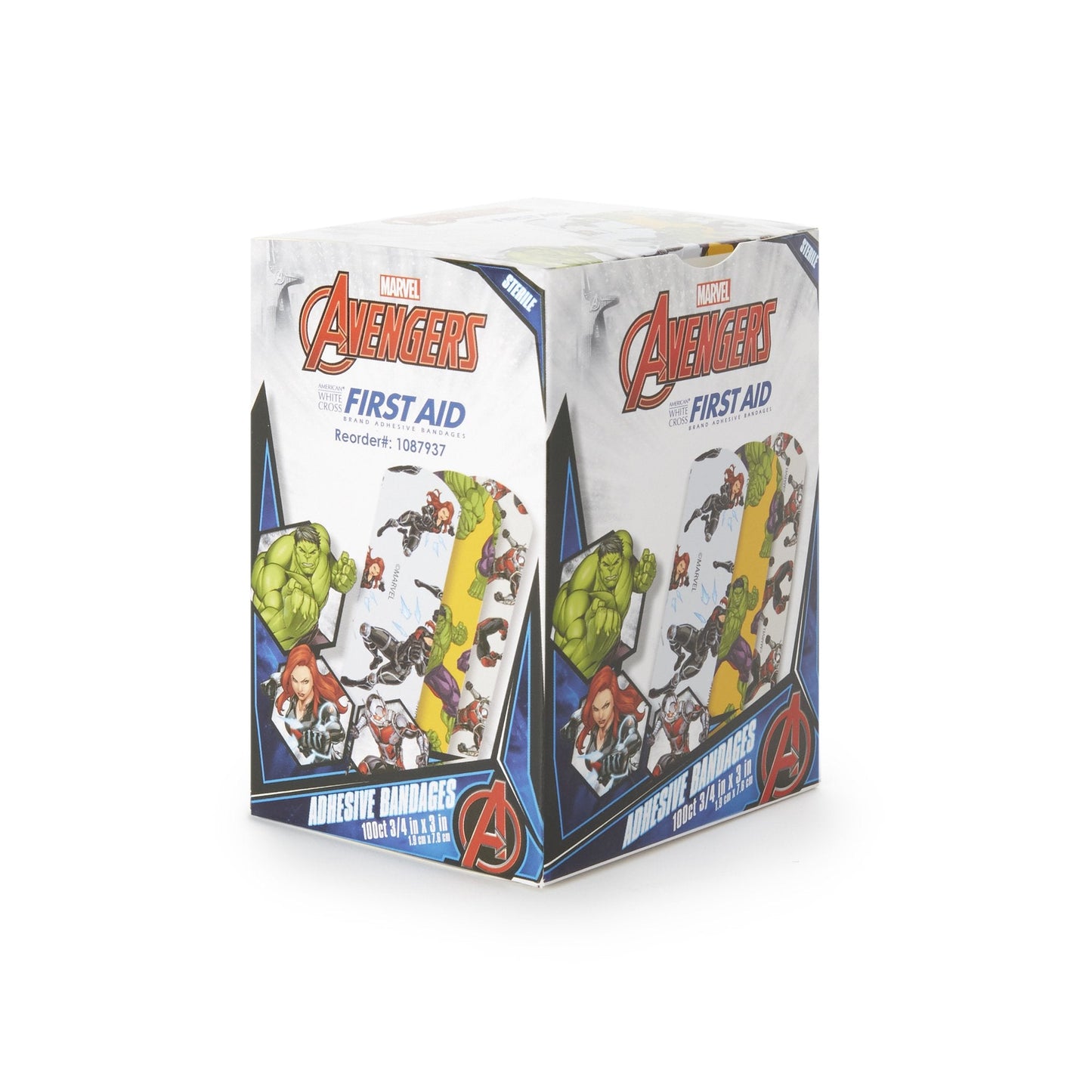 Adhesive Strip American White Cross Stat Strip 3/4 X 3 Inch Plastic Rectangle Kid Design (Antman / Hulk / Black Widow) Sterile, Packaging Type- Box