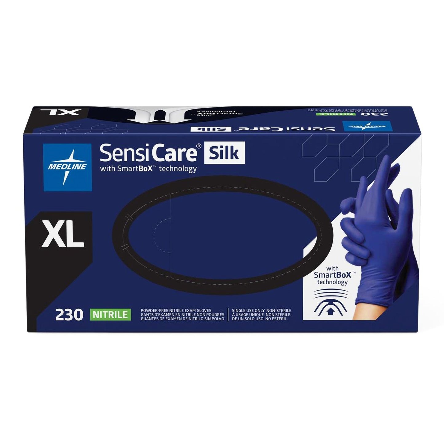 Exam Glove SensiCare Silk X-Large NonSterile Nitrile Textured Fingertips Dark Blue Chemo Tested, Packaging Type- Box