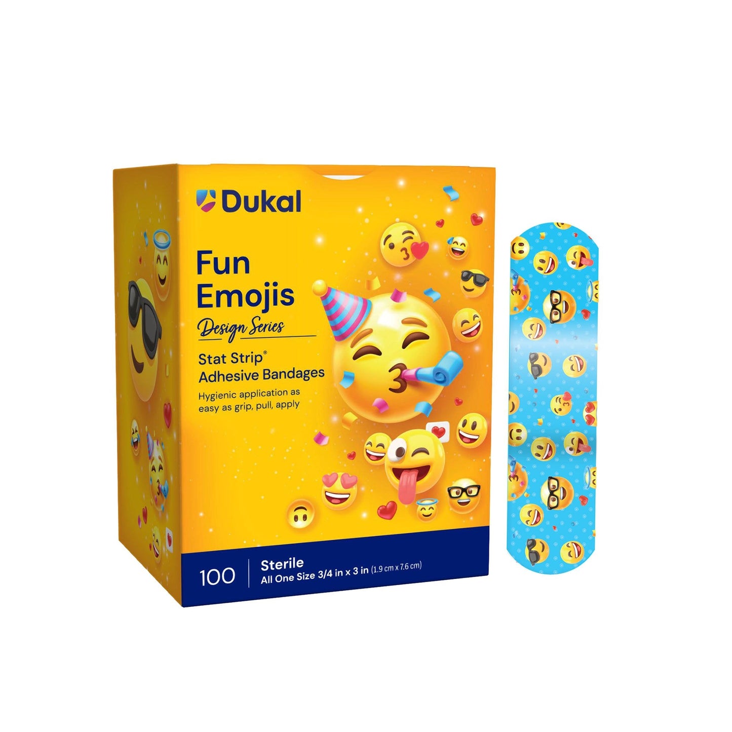 Adhesive Strip Designer Series with Stat Strip Technology 3/4 X 3 Inch Plastic Rectangle Kid Design (Emoji Fun) Sterile, Packaging Type- Box