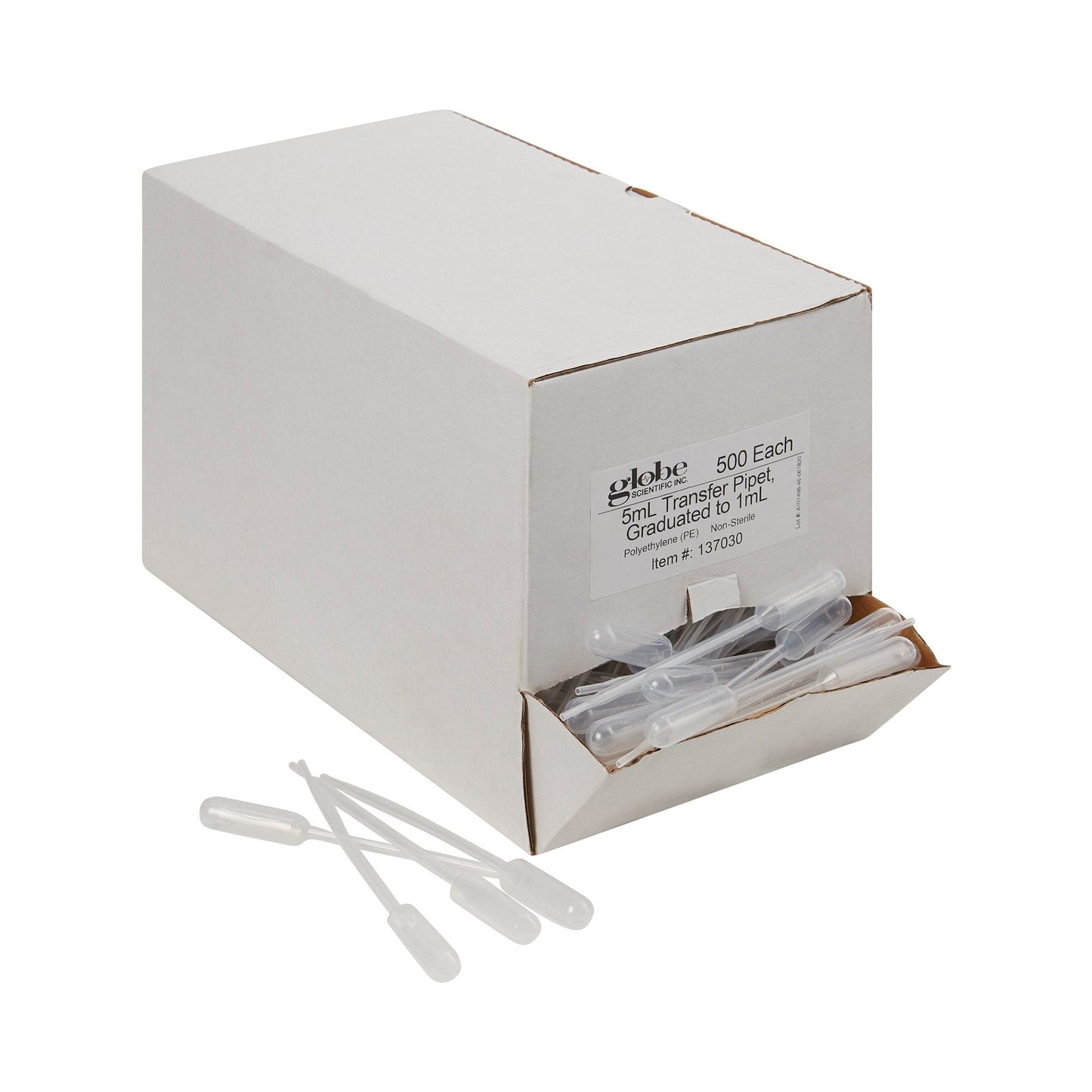 Globe Scientific Transfer Pipette 5 mL 0.25 mL Graduation Increments NonSterile, Packaging Type- Box