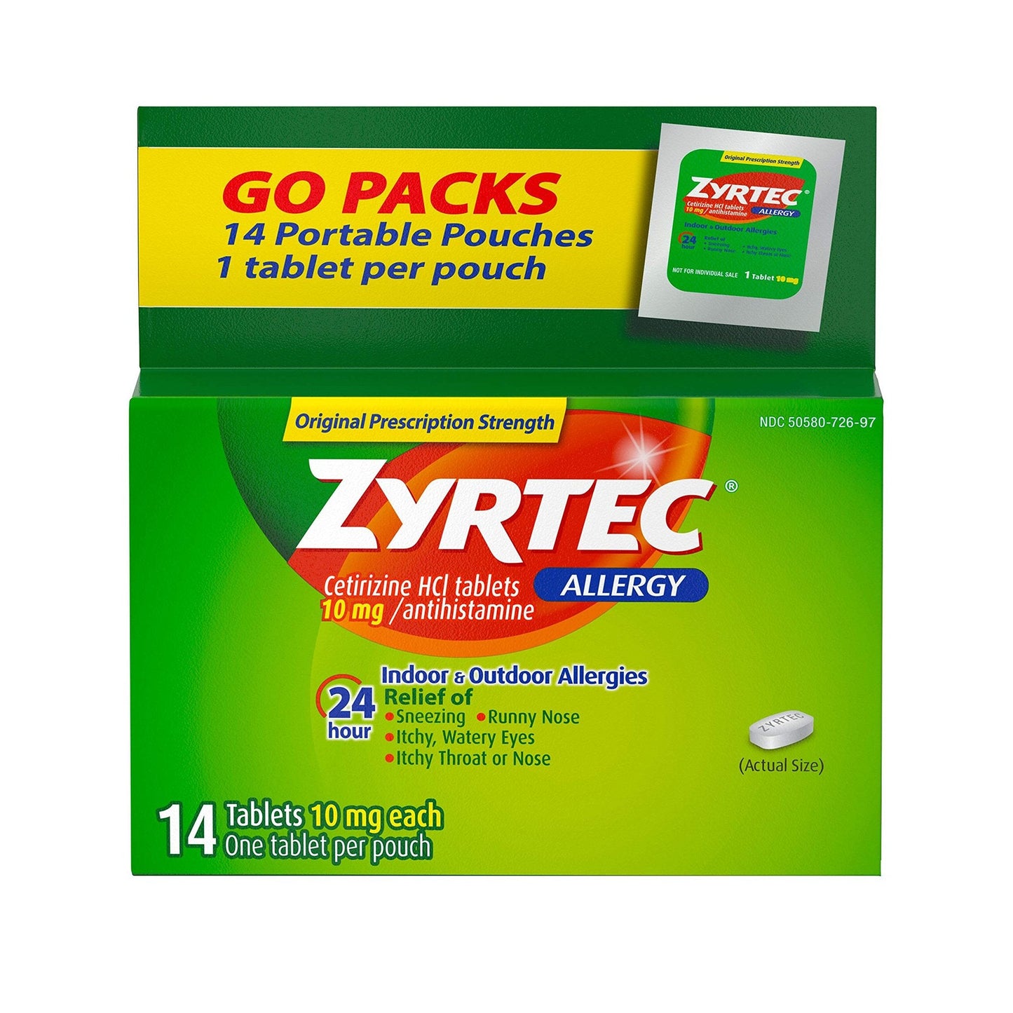 Allergy Relief Zyrtec 10 mg Strength Tablet 14 per Box, Packaging Type- Box