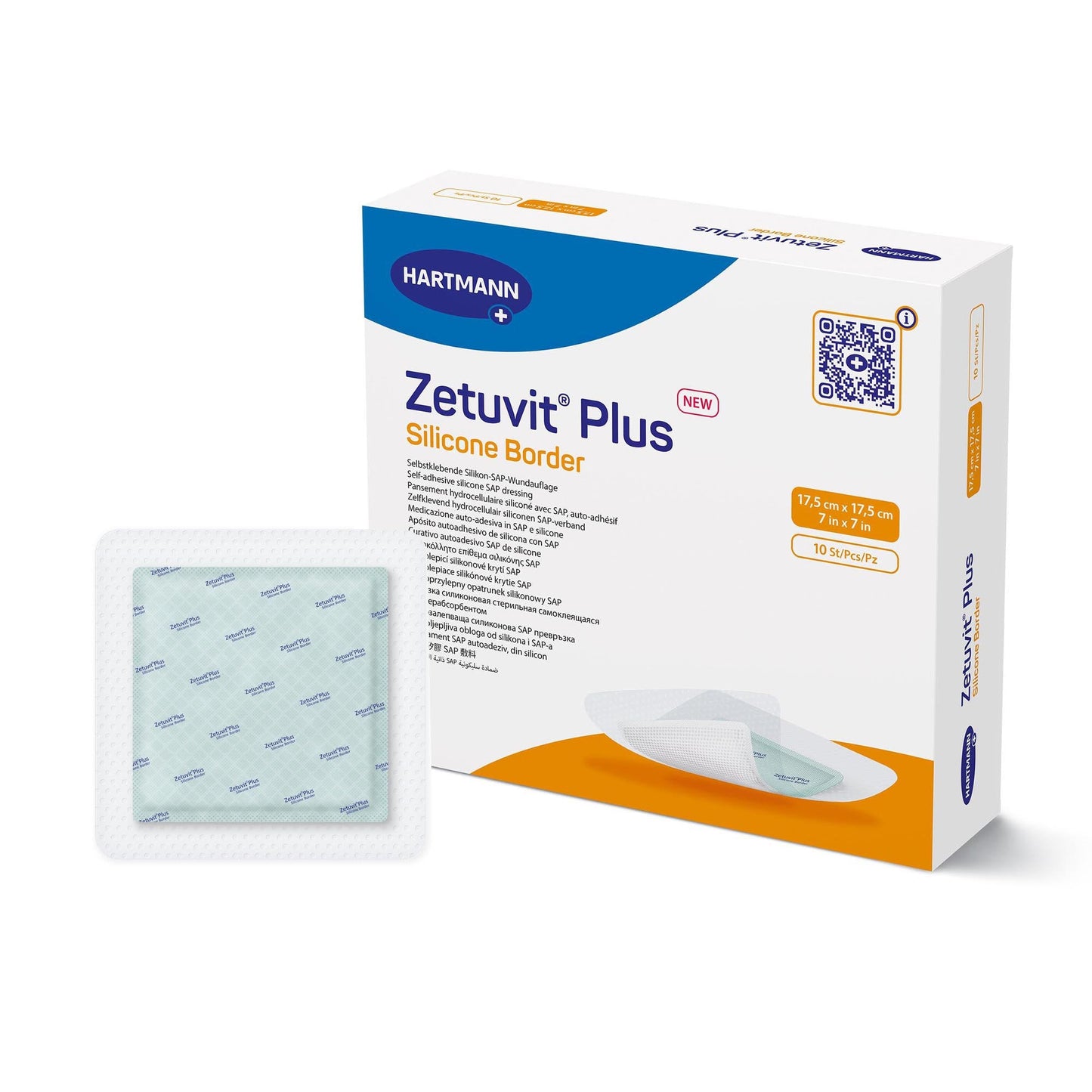 Super Absorbent Dressing Zetuvit Plus Silicone Border Silicone Adhesive 7 X 7 Inch Square, Packaging Type- Each